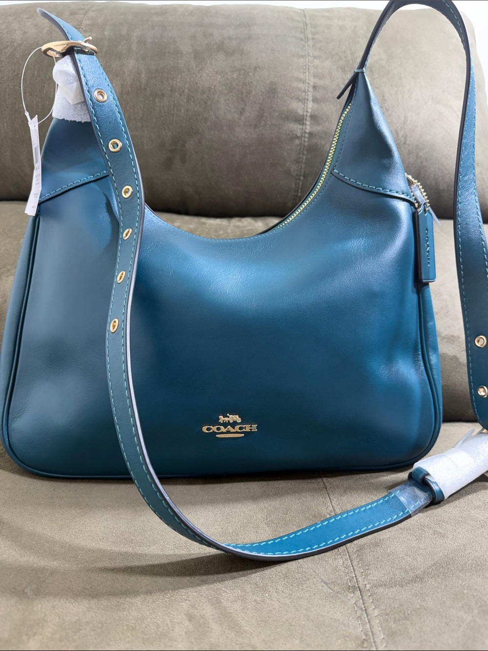 NWT Coach Ella Leather Shoulder Bag Teal Ink Gold Hardware CCE48